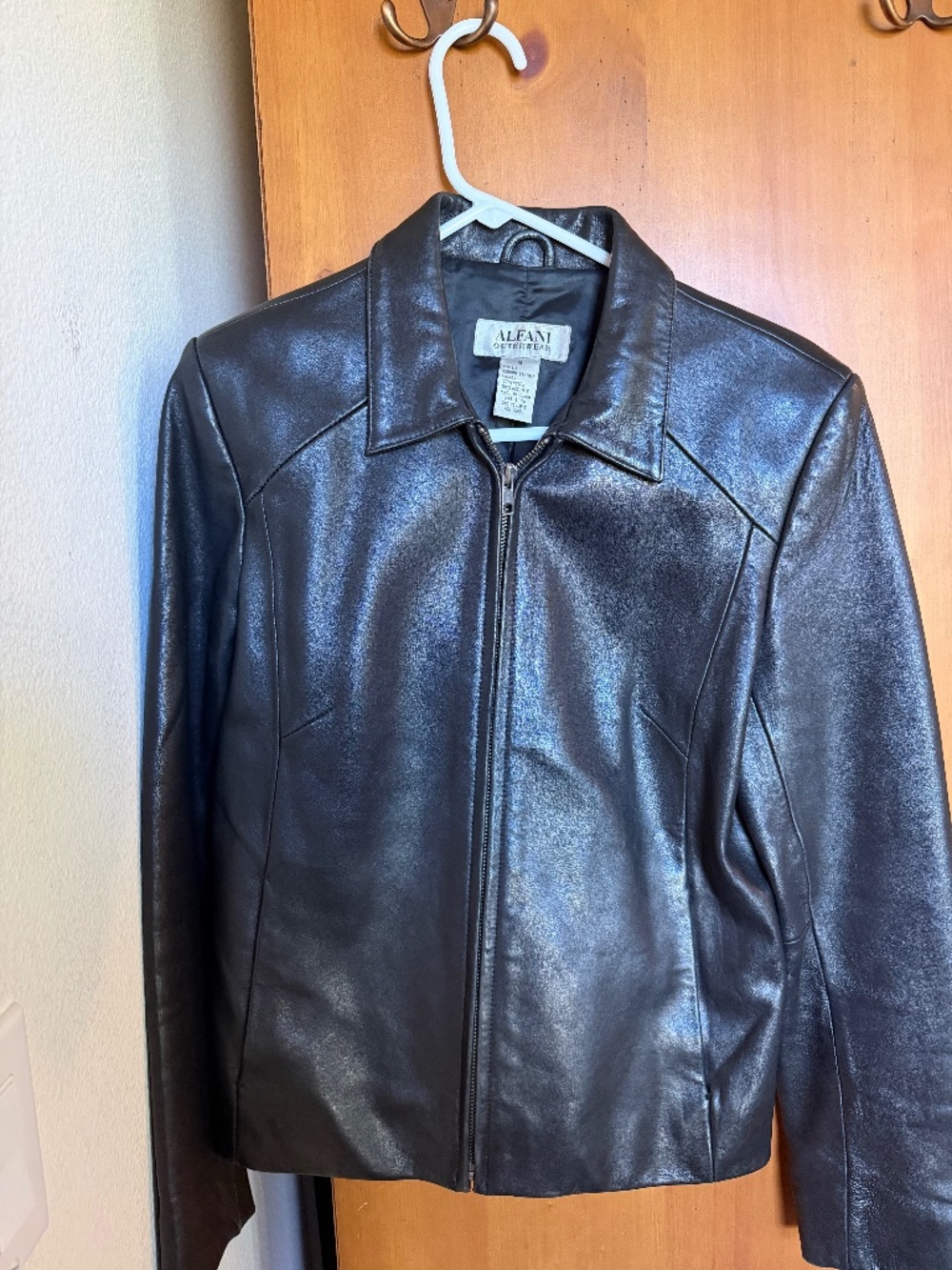Alfani Black Genuine Leather Zip Jacket Women’s Small